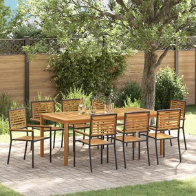 Conjunto de Jantar vidaXL de 9 Peças Preto Polyrattan Acácia