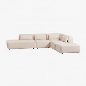 Sofá Modular De Canto Em 4 Peças Com Chaise Longue À Esquerda E Puff Fogler Tecido Pele De Borrego Bege Creme - Sklum
