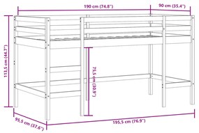Cama alta p/ criança c/ escada 90x190 cm pinho maciço branco