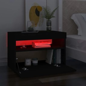 Mesa de cabeceira &amp; luzes LED 60x35x40 cm deriv. madeira preto