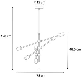 Candeeiro suspenso industrial bronze escuro 6 luzes - Sydney Industrial