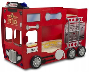 Cama para criança Beliche Camião dos Bombeiros 207 x 116 x 150  cm com Luzes LED 2 colchões e estrados incluídos Vermelho