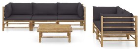 6 pcs conj. lounge jardim em bambu c/ almofadões cinza-escuro