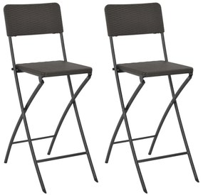 Cadeiras de bar dobráveis 2 pcs PEAD e aço aspeto vime castanho