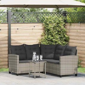 vidaXL Sofá de jardim forma de L c/ mesa e almofadões vime PE cinzento