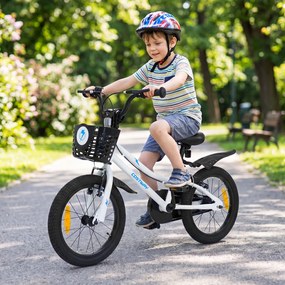 Bicicleta Infantil 4-7 anos, 114,5 x 56 x 71,5-77 cm, Rodas Estabilizadoras Removíveis, Branco