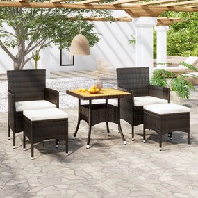 vidaXL 5 pcs conjunto de jantar p/ jardim vime PE/acácia maciça preto