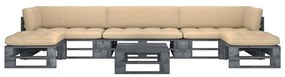 vidaXL 6 pcs conj. lounge paletes c/ almofadões pinho impregnado cinza