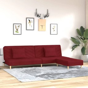vidaXL Sofá-cama 2 lug. + 2 almofadas/apoio pés tecido vermelho tinto
