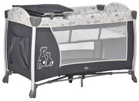 Berço de Viagem Dobrável para Bebés e Crianças até 15kg com 2 Rodas e Bolso Lateral Berço Portátil com Bolsa de Transporte 124x66x77,5cm Cinza