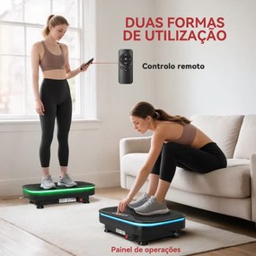 Plataforma Vibratória 99 Velocidades 3 Programas com Bluetooth Ecrã LED Luzes e Bandas Elásticas 47x32x12 cm Preto