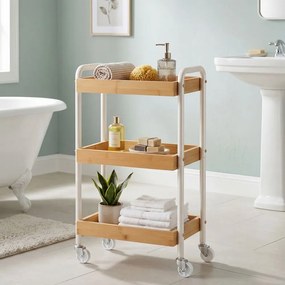 Carrinho de cozinha ou casa banho em bambu, prateleira de cozinha com pegas, 27,5 x 41,3 x 73 cm bege