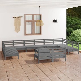 13 pcs conjunto lounge de jardim pinho maciço cinza