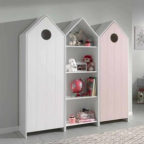 Conjunto 2 armarios Guarda Roupa infantil + estante infantil coleção CASAMI Rosa e Branco
