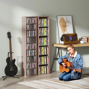 Estante para CDs e DVDs Suportes para CD Estreitos com 9 Compartimentos Prateleiras Ajustáveis 33x24x140 cm Madeira