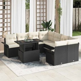 vidaXL Conjunto de Sofá de Jardim com Almofadas Pretas Rattan Poly