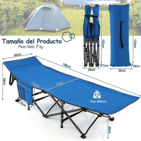 Cama de Campismo portátil, Suporta 272 kg com Encosto de Cabeça Inclinado Portátil para Viajar Caminhadas Caravanas 190x70x54 cm Azul