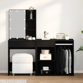 Toucador com LED e Gabinete Carvalho Preto Madeira Engenheirada