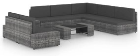 8 pcs conjunto lounge de jardim c/ almofadões vime PE cinzento