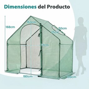 Estufa de jardim em forma de túnel 180 x 100 x 168 cm, impermeável, com porta enrolável e janela coberta em PE, Estrutura metálica para terraço, horta