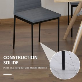 Conjunto de 4 cadeiras de sala de jantar e de cozinha com encosto alto (MESA NÃO INCLUIDA), pés de metal e tecido de linho, 41 x 50 x 97 cm, cinzento