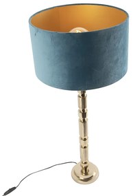 Candeeiro de mesa Art Déco ouro abajur veludo azul/ouro 35cm - TORRE Art Deco