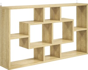 HOMCOM Estante de Parede Decorativa para Livros CDs com 8 Cubos 85x14,5x47,5 cm Carvalho | Aosom Portugal