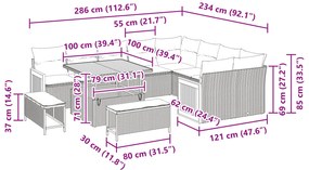 Conjunto de Sofá de Jardim vidaXL 12 Peças com Almofadas Vime Poliéste