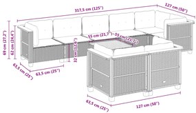 9 pcs conjunto de sofás p/ jardim c/ almofadões vime PE preto