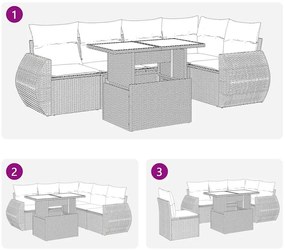 6 pcs conj. sofás jardim c/ almofadões vime PE/acácia castanho
