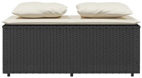 3 pcs conjunto de jantar p/ jardim c/ almofadões vime PE preto