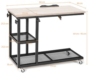 Mesa lateral móvel em forma de C com altura ajustável para computador, superfície de sofá com inclinação industrial, sala de estar, quarto, natural