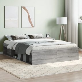 Estrutura de cama de casal 135x190 cm cinzento sonoma