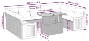 10 pcs conjunto de sofás p/ jardim com almofadões vime PE bege