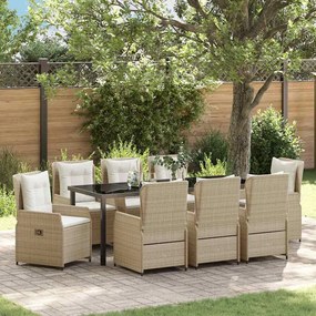 vidaXL Conjunto de Jantar para Jardim 9 pcs Bege e Cinza Claro vime PE