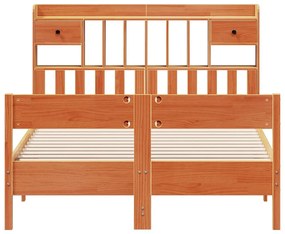 Cama c/ estante sem colchão 120x190cm pinho maciço castanho-mel
