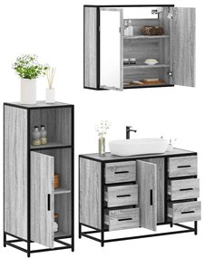 3 pcs Conjunto móveis casa de banho madeira proc. cinza sonoma