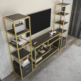 Unidade de TV Robbins – Dourado e Antracite – 198 cm x 39 cm x 160 cm