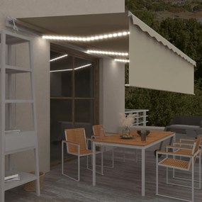 Toldo automático c/ estore/LED/sensor de vento 6x3 m cor creme
