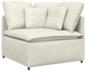 Sofá modular com pufes e almofadas veludo creme