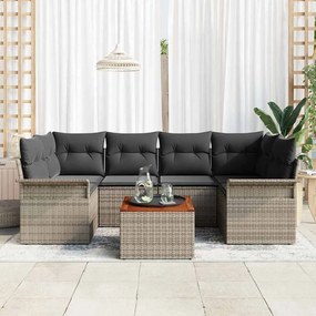 Conjunto de Sofá de Jardim vidaXL com Almofadas Cinza Rattan Poliéster Acácia