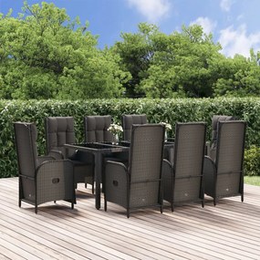 vidaXL 9 pcs conjunto de jantar p/ jardim c/ almofadões vime PE preto