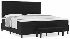 Cama com Box Spring com Colchão &amp; Banco Preto 200x200 cm Tecido