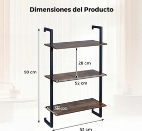 Prateleira suspensa 53 x 23 x 90 cm de 3 níveis para parede, pronta a montar, para cozinha, balcão de café, arrumação suspensa para sala, escritório e