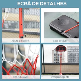 HOMCOM Tabela de Basquetebol com Altura Ajustável 193,5-248,5 cm Cesta