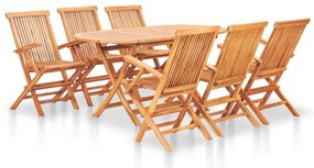 7 pcs conjunto jantar dobrável p/ exterior madeira teca maciça