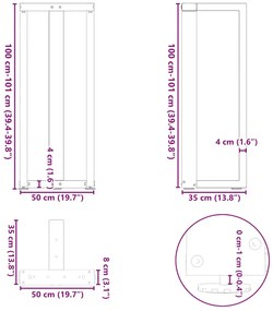Pés de mesa de bar em forma de T, 2 peças, preto, 50x35x(100-101) cm,