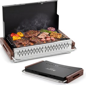 Grelhador a Carvão de Mesa Dobrável, 62 x 43,5 x 41,5 cm, Grelha Ajustável, Preto