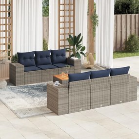 vidaXL 7 pcs conjunto sofás p/ jardim c/ almofadões vime PE cinzento