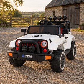 Jipe elétrico para Crianças off-road 12V 4x4, Rodas Espuma EVA, Assento couro ecológico Branco